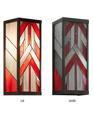 Vertical Mission Craftsman Stained Glass Wall Sconce - Gideon