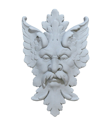 Michelangelo Green Man Leaf Mask Plaque in Cast Stone Antique Grey
