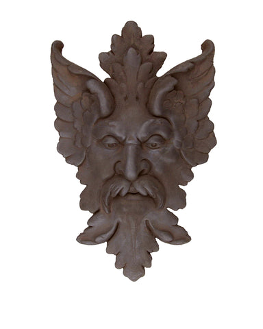 Michelangelo Green Man Leaf Mask Plaque in Cast Stone - Dark Walnut