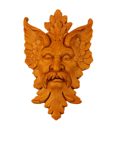 Michelangelo Green Man Leaf Mask Plaque in Cast Stone - Terra Cotta