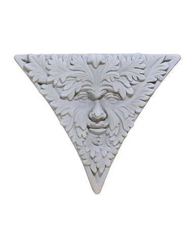 Triangular Green Man Plaque in Cast Stone Antique Grey