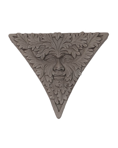 Triangular Green Man Plaque in Cast Stone Dark Walnut