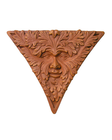 Triangular Green Man Plaque in Cast Stone - Terra Cotta