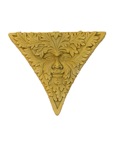 Triangular Green Man Plaque in Cast Stone Weathered Bronze