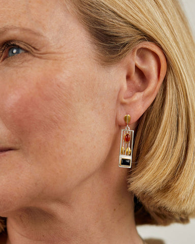 Art & Design Josef Hoffmann Silver Earrings with Black Onyx & Amber