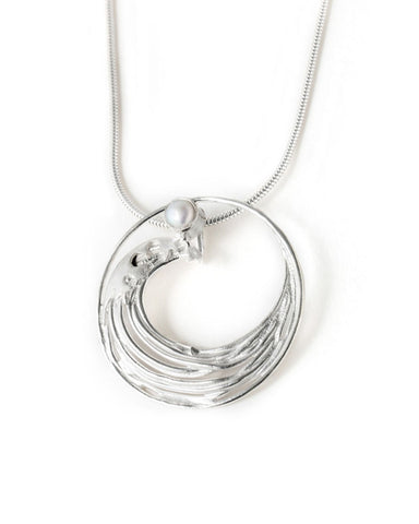 Hokusai Silver and Pearl Pendant Necklace