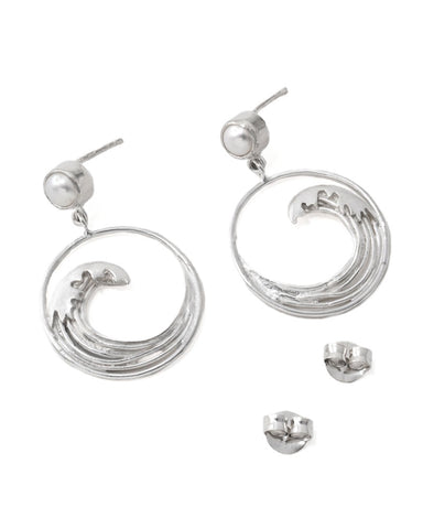 Hokusai Silver and Pearl Earrings