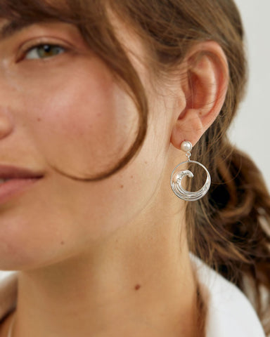 Hokusai Silver and Pearl Earrings