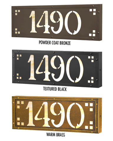 Illuminated Brass Prairie House Number Plaque for 4 numbers