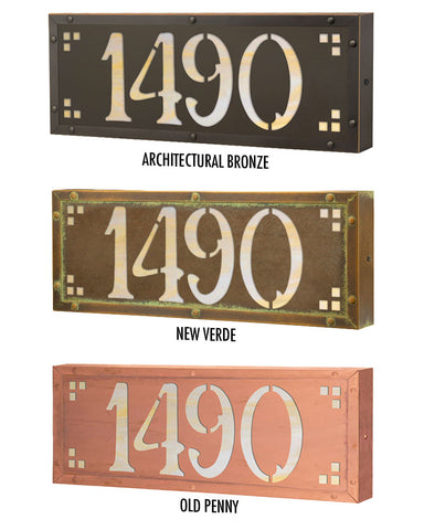 Illuminated Brass Prairie House Number Plaque for 4 numbers