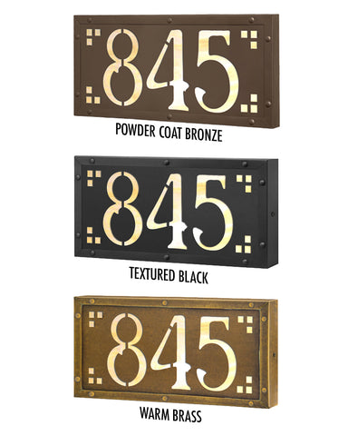 Illuminated Brass Prairie House Number Plaque for 1-3 numbers