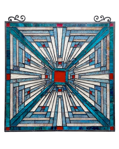 Arts & Crafts Innes Stained Glass Panel - Blue
