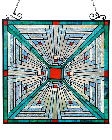 Arts & Crafts Innes Stained Glass Panel - Blue