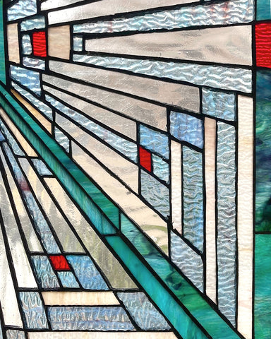 Arts & Crafts Innes Stained Glass Panel - Blue