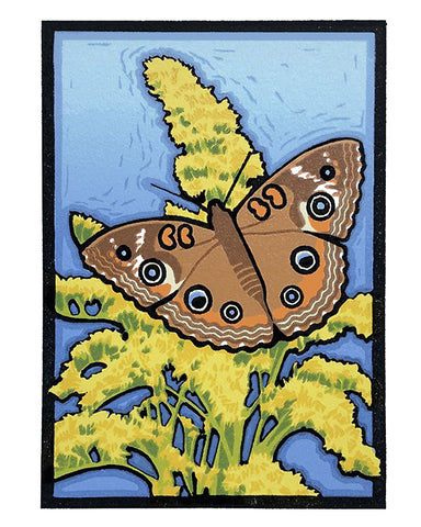 Laura Wilder Buckeye Butterfly & Goldenrod Limited Edition Framed Matted Block Print