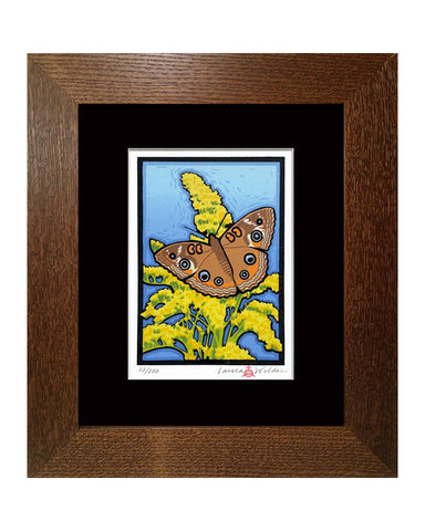 Laura Wilder Buckeye Butterfly & Goldenrod Limited Edition Framed Matted Block Print