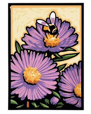 Laura Wilder Bumble Bee & New England Aster Limited Edition Framed Matted Block Print
