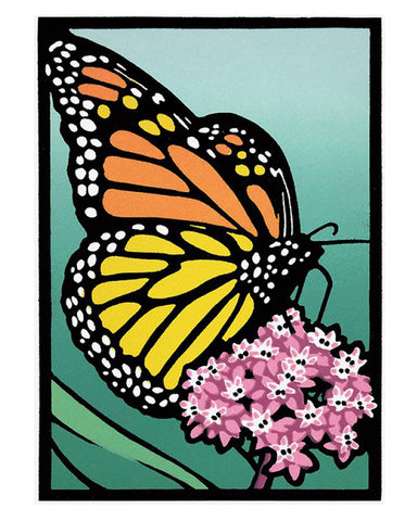 Laura Wilder Monarch & Milkweed Limited Edition Framed Matted Block Print