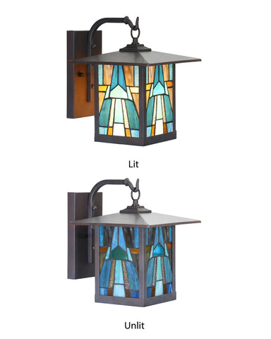 Mission Craftsman Stained Glass Wall Sconce - Bryce Aqua