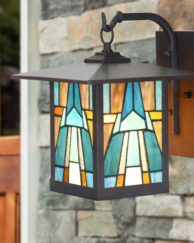 Mission Craftsman Stained Glass Wall Sconce - Bryce Aqua