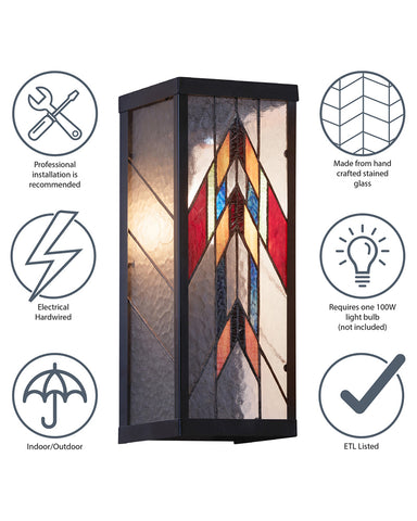 Vertical Mission Craftsman Stained Glass Wall Sconce - Multicolored