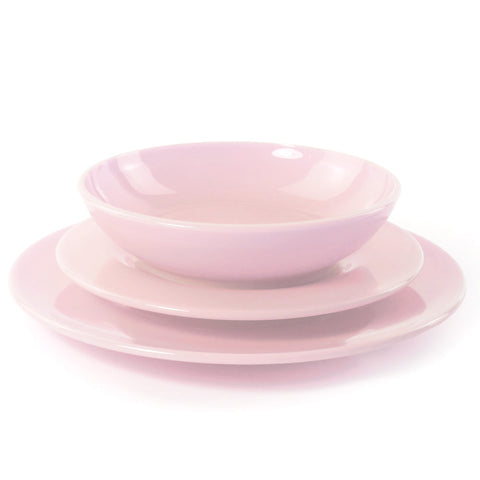 Mosser Glass Dinnerware 3-Piece Set with Shallow Bowl - Tuscan Pink