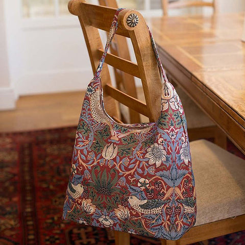 William Morris Strawberry Thief Tapestry Hobo Shoulder Bag Red