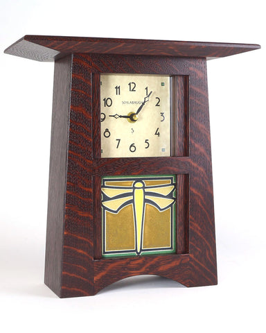 Arts and Crafts Motawi Dragonfly Green Tile Mantel Clock