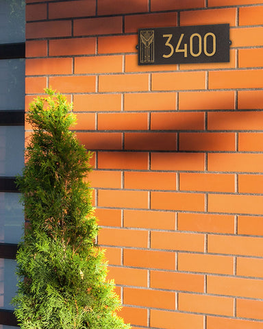 Frank Lloyd Wright Sumac House Number Plaque Dark Bronze / Gold Style Shot