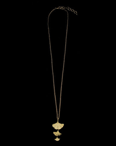 Triple Ginkgo Leaf Bronze Patinated Pendant Necklace by Michael Michaud