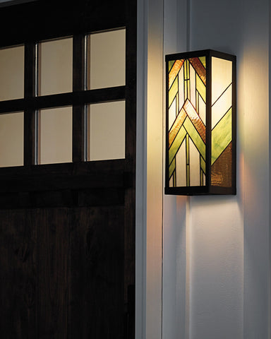 Vertical Mission Craftsman Stained Glass Wall Sconce - Wren