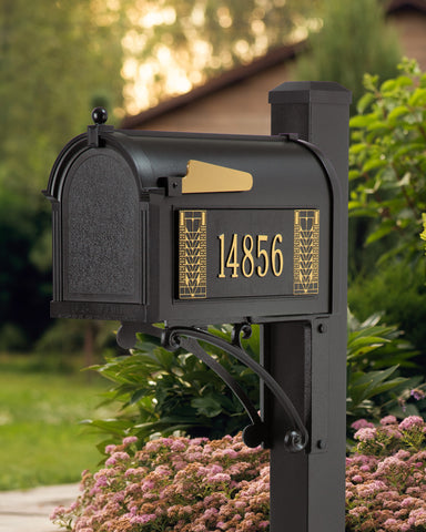 Frank Lloyd Wright Tree Of Life Custom Side Numbered Mailbox Style Shot - Black / Gold