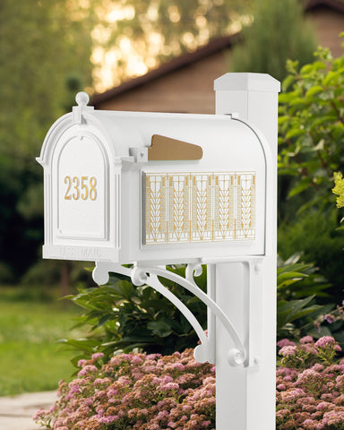 Frank Lloyd Wright Tree Of Life Custom Front Numbered Mailbox Style Shot - White / Gold