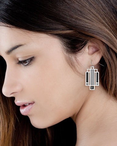 Frank Lloyd Wright Willits Light Screen Black Enamel Earrings