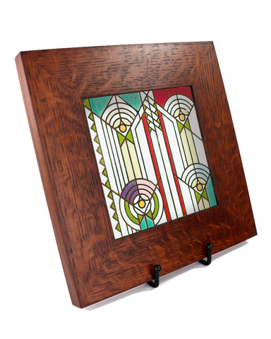 Carly Quinn Frank Lloyd Wright April Showers Oak Framed Ceramic Tile