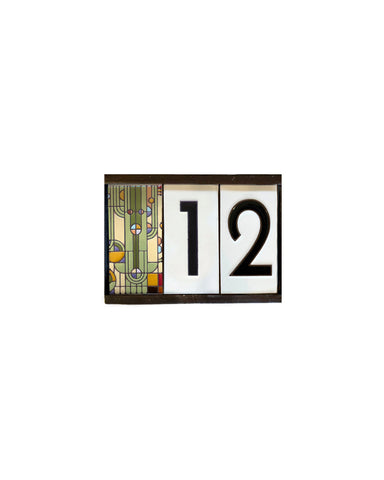 Decorative HOUSE NUMBERS with  design and numbers '12' on a white background