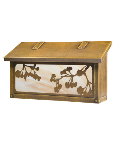 Ginkgo Tree Brass Horizontal Wall Mount Mailbox