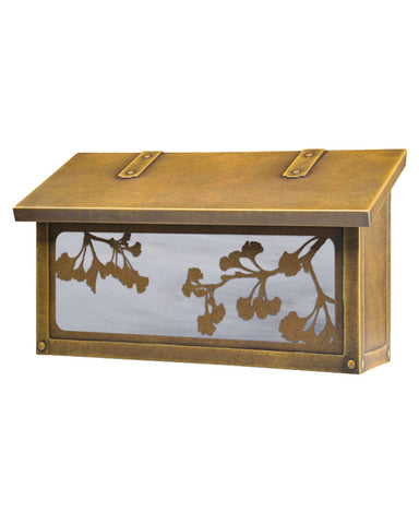 Ginkgo Tree Brass Horizontal Wall Mount Mailbox