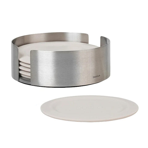Blomus Lareto Coasters with Stainless Steel Holder Moonbeam