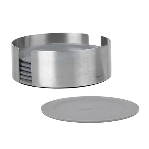 Blomus Lareto Coasters with Stainless Steel Holder Sharkskin