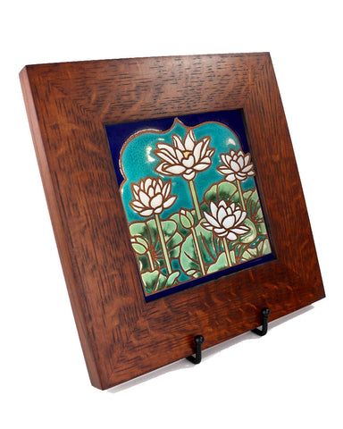 Carly Quinn Lotus Field Oak Framed Ceramic Tile