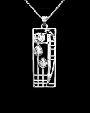 Charles Rennie Mackintosh Lover Sterling Silver Cubic Zirconia Pendant Necklace black background