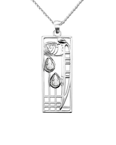 Charles Rennie Mackintosh Lover Sterling Silver Cubic Zirconia Pendant Necklace