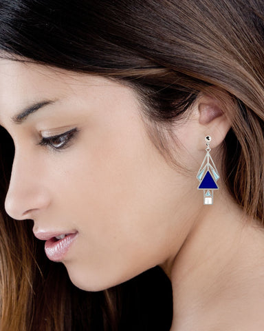 Mahony Window Navy Enamel Earrings