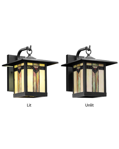 Mission Craftsman Stained Glass Wall Sconce Louis lit and unlit