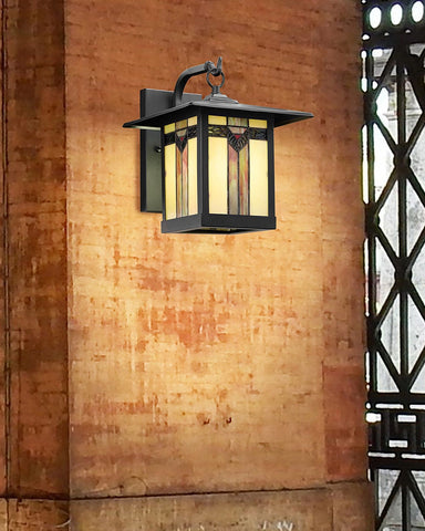 Mission Craftsman Stained Glass Wall Sconce Louis installed