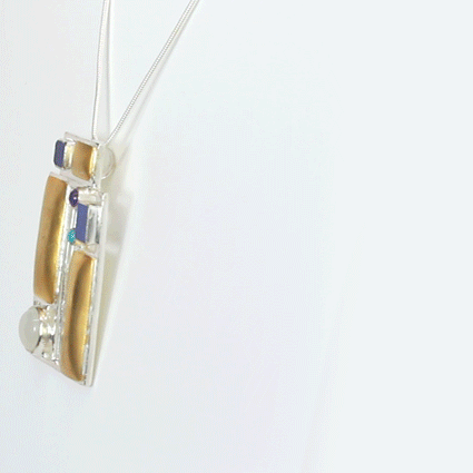 Art & Design Josef Hoffmann Vienna Pendant Necklace with Moonstone, Iolite & Turquoise