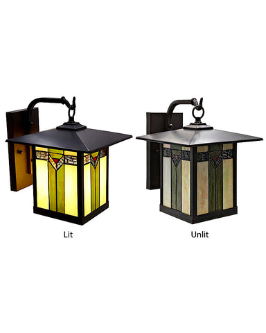 Mission Craftsman Stained Glass Wall Sconce - 97 Lit and Unlit