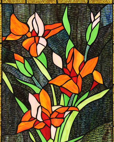 Arts and Crafts Lilies Stained Glass Panel Texture
