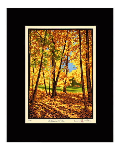 Laura Wilder Autumn Woods Limited Edition Matted Block Print Black Mat